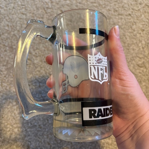 Las Vegas Raiders 1994 NFL Glass Mug/Beer Stein NOS Vintage Angeles Black Clear - Picture 3 of 4